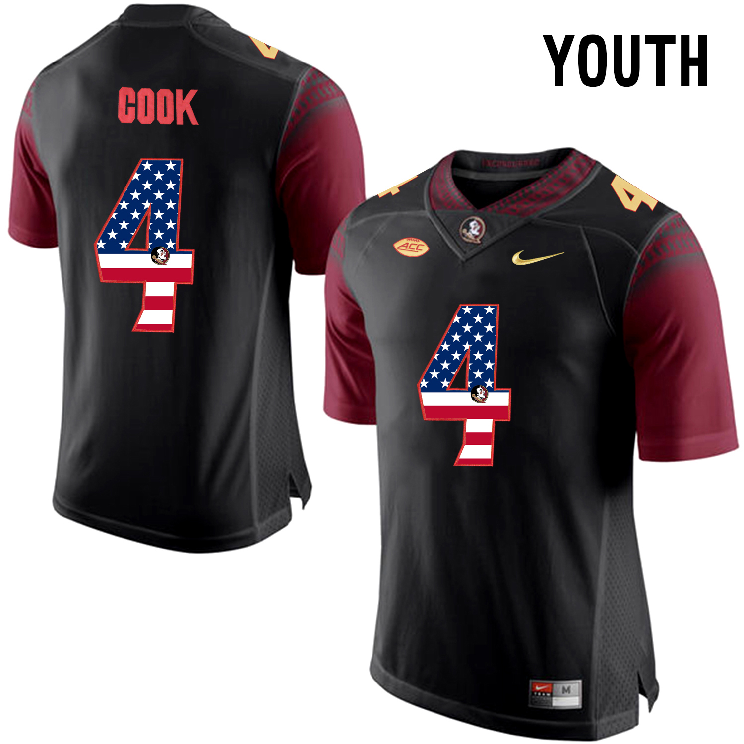 US Flag Fashion Youth Florida State Seminoles Dalvin Cook #4 College Football Limited Jersey  Black->customized ncaa jersey->Custom Jersey
